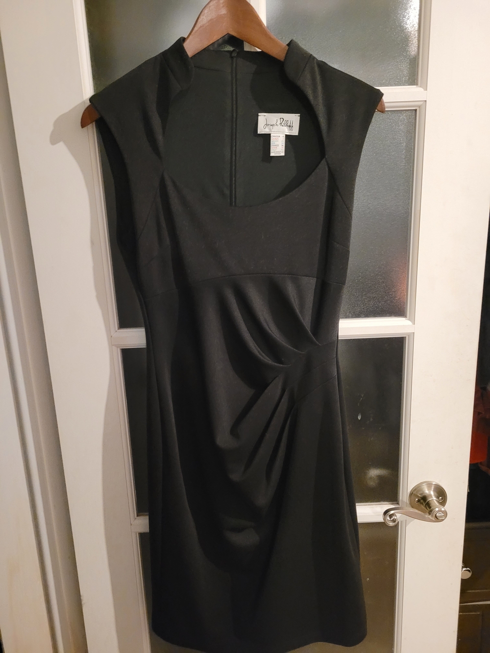 Joseph Ribkoff Black Cap-Sleeve Draped Sheath Dress